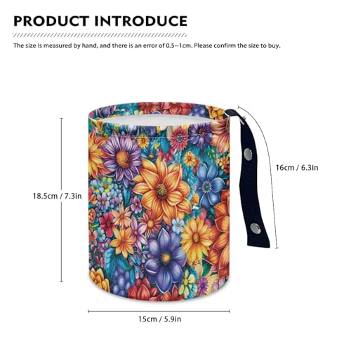 Image of Colorful Flower Auto Garbage Bag Trash Can Collapsible Trash Rubbish Bin Basket Bag Hanging Cup Holder Organizer Car Interior Accessories for Front Seat, Back Seat, Floor, Headrest