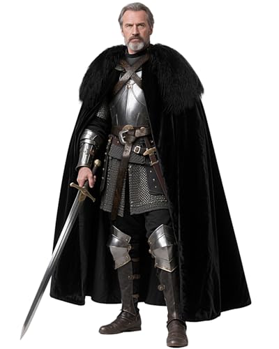 keland Cape de viking en fourrure pour homme Costume médiéval Game of Thrones pour Halloween (noir)