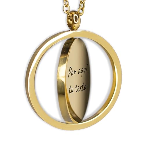 Genérico Collar personalizable con medalla redonda giratoria dorada, acero inoxidable color oro, colgante grabable por ambas caras.