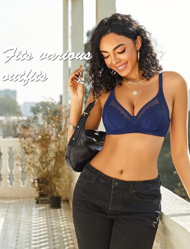 Image of Avidlove Womens Lace Bras Sexy Underwire Unlined Bra V Neck Mesh Everyday Bra Lingeries No Padded