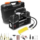 VINNYSEN Tire Inflator, Portable Toolbox 200W Air Compressor Pump, 150PSI Heavy Duty Dual Cylinders Car Air Pump with Tire Repair Kit for Auto, SUV, Motorcycle, Bicycle