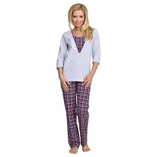 Be Mammy Premamá Pijama Dos Piezas Lactancia Ropa de Cama Maternidad Mujer V2R4N381 (Melange-2, S)