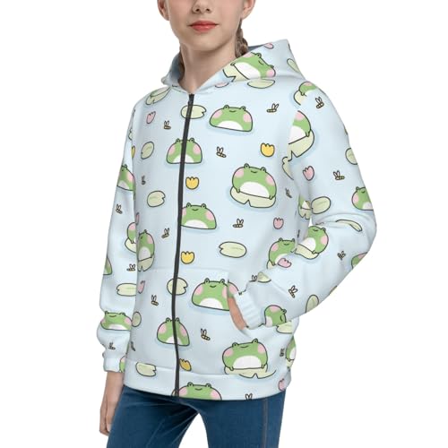 Cute Frog Stay on Leaf Kid Hoodies Boys Zip Up Sweatshirts Girls Pullover with Pocket
