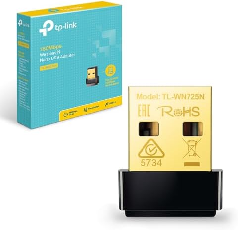 TP-Link TL-WN725N USB WiFi Adapter for PC/Laptop, 150Mbps Wireless Nano USB 2.0 Adapter, Wi-Fi Dongle for streaming/internet calls, Supports Windows 11/10/8.1/8/7/XP, Mac OS X, Linux, Easy setup