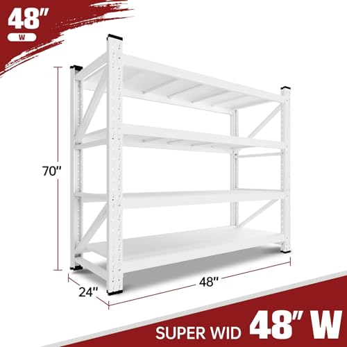 Image of RAVIGIN 3000LBS Storage Shelves, 48 inch W Garage Shelving Heavy Duty Metal Adjustable Garage Shelves, Shelving Units Industrial Shelving for Warehouse, 48 inch W x 23.7 inch D x 70 inch H,White