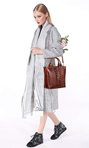 Pijushi Designer Top Handle Satchel Handbags For Women Crocodile Handbag And Purse Leather Tote Bags (6061 Brown) #TOP1