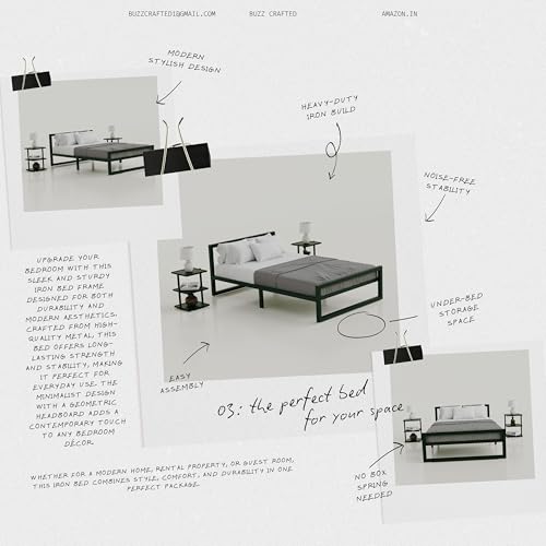 Image of Single Size Metal Bed Frame | SingleSize Metal Bed for Adults | Heavy Duty Iron Bed | Steel Bed Single | Single Metal Cot | Metal Platform Bed | Black MetalBed | No Box Spring Needed | Black