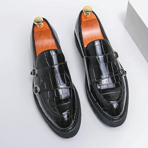 Men's Slip-On Patent Leather Platform Loafers with Double Buckle,Classic Non-Slip Penny Loafers Dress Driving Moccasins Casual Fashion Boat Shoes4