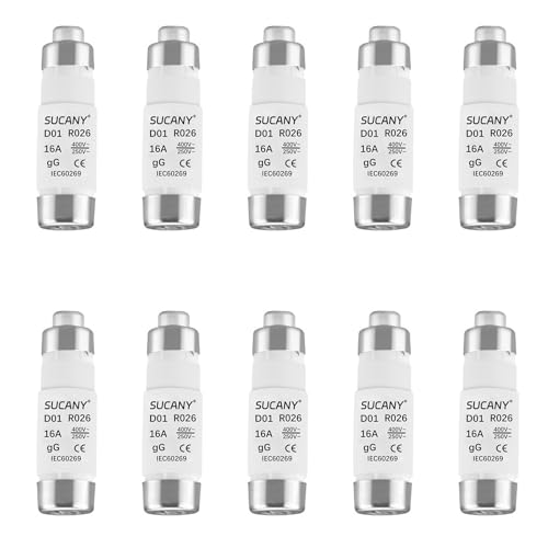 SUCANY Ceramic Neozed Fuse Inserts, D01 16A gL/gG 400VAC E14 D0 Type Fuse Insert, for Cable and Line Protection (Pack of 10)