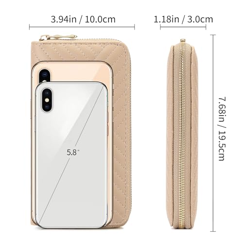 GAEKEAO Wallet for Women Embroidered Wallets Clutch RFID Blocking Leather Large Capacity Credit Card Holder Ladies Purses with Zipper Coins Pocket Khaki4