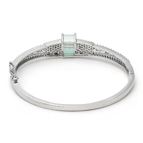 Image of ZENEME Rhodium-Plated Square Shaped American Diamond Studded Kada Bracelet For Girls and Women
