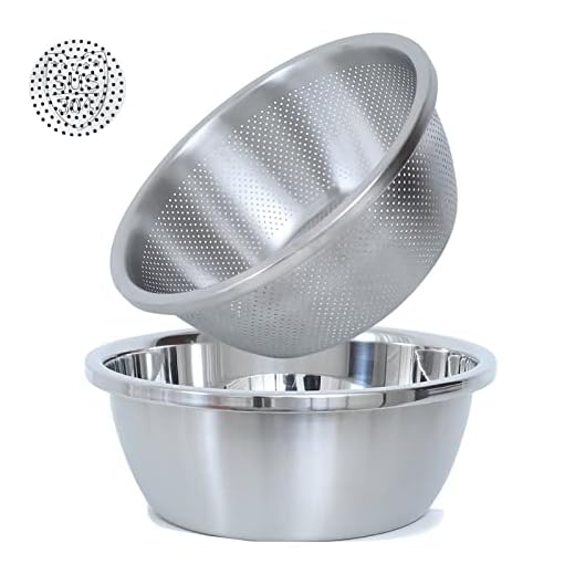 304 Stainless Steel Microporous Colander, 5-Qt Large Capacity with Mixing Bowl For washing vegetables, fruit and rice and for draining cooked pasta. (2PC) (5QT)