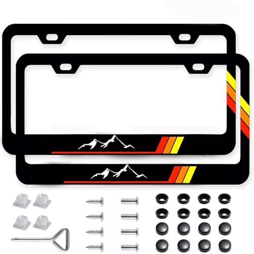 2Pack Tri-Color Stainless Steel License Plate Frames Holder with Screw Caps Rust-Proof Weather-Proof fit for Toyota Tacoma 4Runner Tundra Rav4 Highlander Sequoia TRD -Yellow