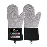 Tayfeim Silicone Oven Mitts - Oven Mitts Heat Resistant 500F 13.6 in Soft Lining Waterproof Grippy Design Flexible BPA-Free Oven Gloves - Oven Mits for Cooking Baking Kitchen Mittens Pot Holders,Grey