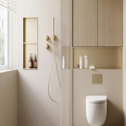 Ducha empotrada Moderna - Cesta de almacenamiento de Acero inoxidable para accesorios de baño, Gris, 92 x 32 x 12,5 cm - Decoración Elegante y funcional para El hogar