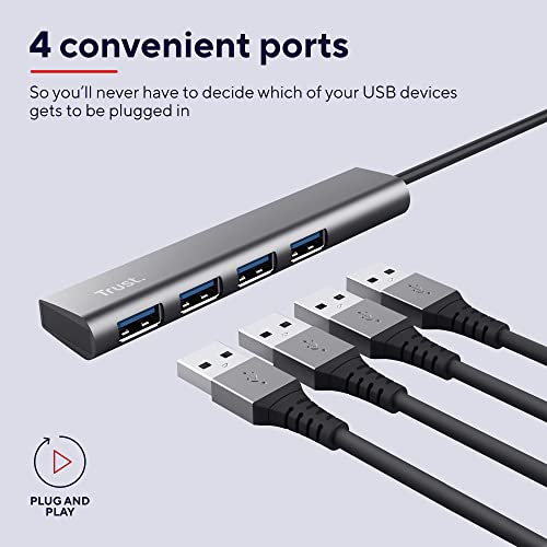 Trust Halyx USB-C Hub 4-Port USB-A 3.2 Gen 1, Thin and Compact Data Hub, 5 Gbps Data Transfer Speed, Plug & Play - Image 2