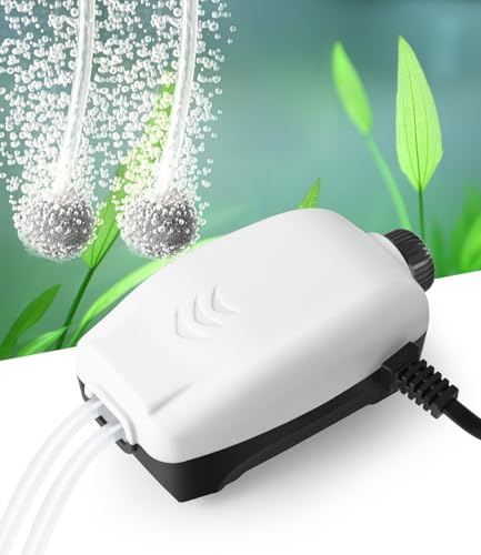 FEDOUR 2,5W Nano Whisper Aquarium Luftpumpe, 264LPH Leiser Einstellbar Sauerstoffpumpe mit 2 Ausgänge, Belüfter für 1-250L Aquarium