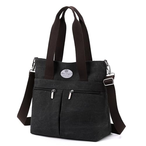 Image of HUA ANGEL Women's Canvas Tote Bag Lightweight Crossbody Purse Multi-Pocket Durable Handbags for Work College Shopping Beach