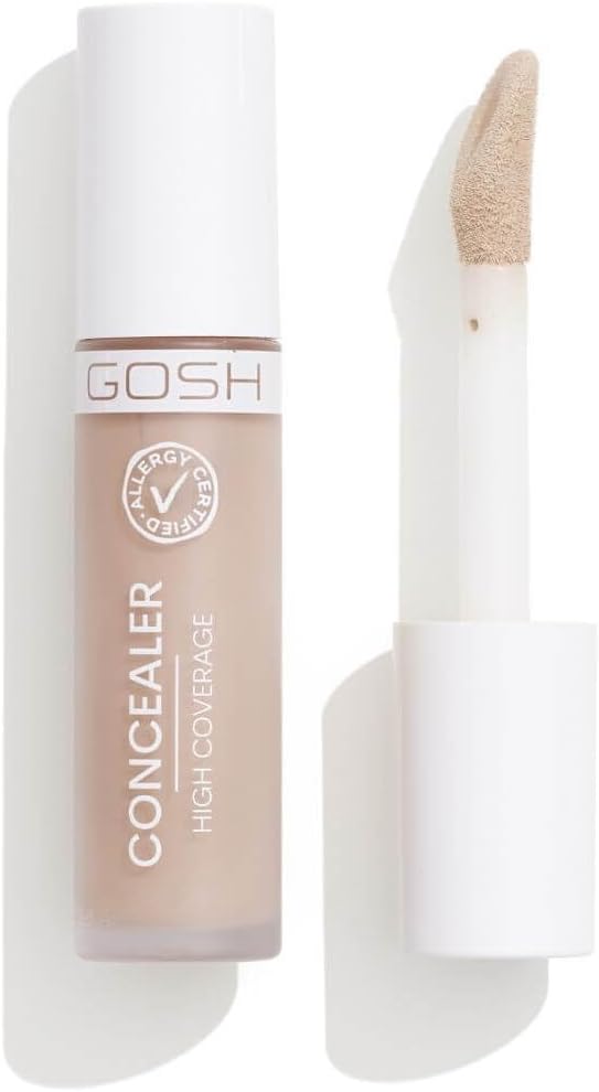 GOSH Concealer High Coverage 001 Porcelain I Hohe Deckkraft I Flüssig Concealer zum Abdecken von Augenringen, Rötungen & Unreinheiten für empfindliche Haut I langanhaltend & Vegan I Pickel-Abdeckstift