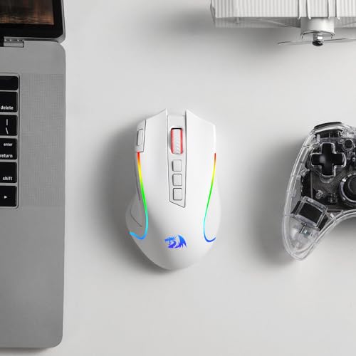 Redragon M612 PRO RGB Gaming Mouse, 8000 DPI Wired/Wireless Optical Mouse with 9 Programmable Buttons & 6 Backlit Modes, BT & 2.4G Wireless, Software Supports, White - Image 8