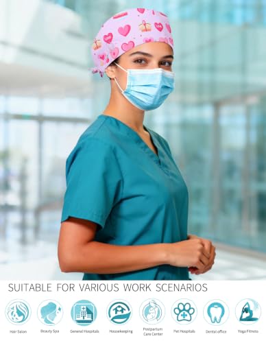 Image of Kousenpu Scrub Caps for Women, Adjustable Women's Surgical Cap with Buttons, Breathable Cute Design for Nurses and Doctors
