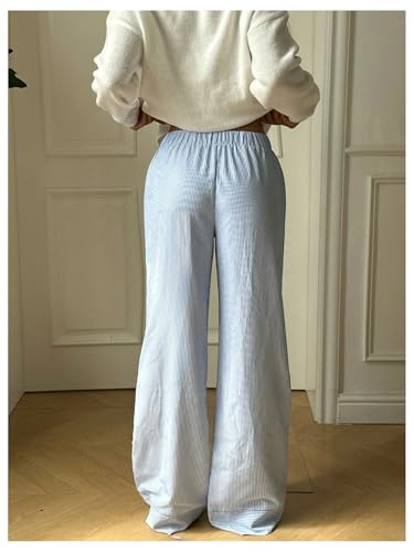 Floerns Women's Elastic Waist Bell Bottom Striped Pants Flare Leg Lounge Pants2