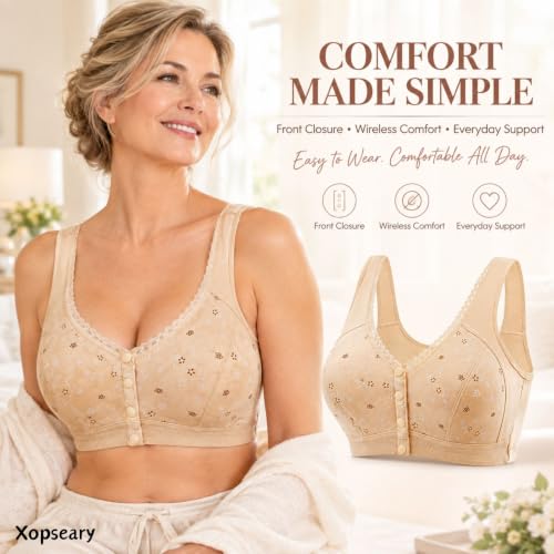 Front Closure Bras for Women Khaki XL Full Coverage Floral Plus Size Bra - image 2