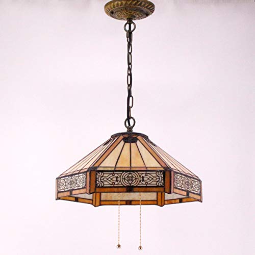Werfactory Tiffany Pendant Light Fixture Yellow Hexagon Stained Glass Mission Hanging Lamp Wide 16 Inch, Height 40 Inch S011 Series #TOP3