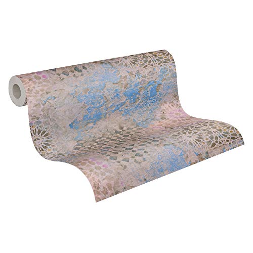 Livingwalls Papel Pintado Vintage Antonio - Barcelona Metropolitan Stories 2 A.S. Création Papel pintado tejido no tejido 10.05 m x 0.53 m Beige Azul Marrón Fabricado en Alemania 378581 37858-1