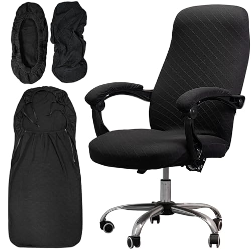 Melaluxe Office Chair Cover with Armrest Covers, Universal Stretch Desk Chair Cover, Computer Chair Slipcovers (Size: L) - Black