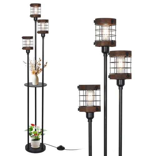 Airposta Vintage Floor Lamp with Shelves, Farmhouse Wood Floor Lamps for Living Room, Black Standing...
