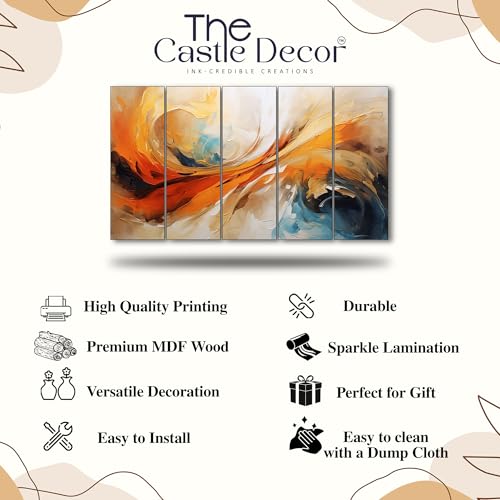 Image of The Castle Decor Abstract art painting with frame Big Size 36x60 Wall art for living room,Bedroom,Drawing room,Hotels-Wooden Framed-335