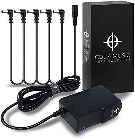 9V DC 1.7A 1700mA Center Negative Regulated Power Supply Adapter with Noise Reduction Filtering for 9 volt Guitar Effects Pedals + 5 Way Daisy Chain