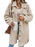  Onsoyours Veste en Peluche pour Femme Long Patte de Boutonnage Revers Manteau Polaire Trench Élégante Manteau Parka Outwear avec Poches Automne Hiver