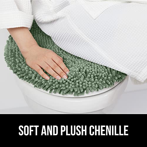 Image of Gorilla Grip Original Shag Chenille Bathroom Toilet Lid Cover, 19.5 x 18.5 Inches Large Size, Machine Washable, Ultra Soft Plush Fabric Covers, Fits Most Size Toilet Lids for Bathroom, Sage Green