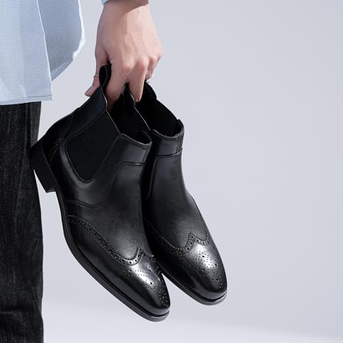 Image of Jousen Men's Chelsea Boots Polished Premium Leather Ankle Dress Boots Classic Retro Slip On Boots for Men