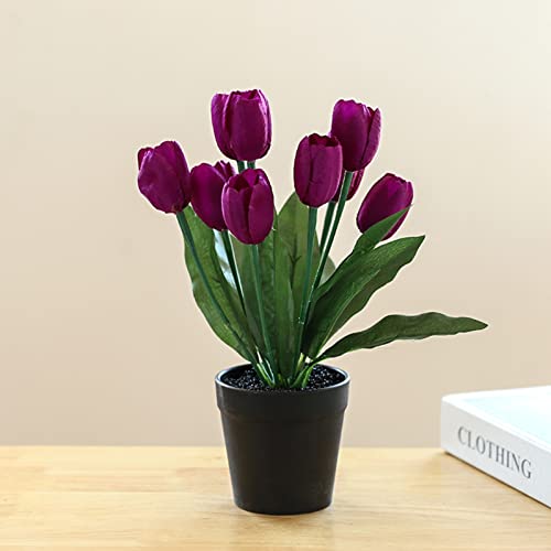 Curfair Artificial Fake Flowers, Artificial Plant, Simulation Potted Plants Non-Fading Not Withered Decorate Faux Silk Flower Nine Head Artificial Tulip Bonsai For Desktop Pink #TOP2