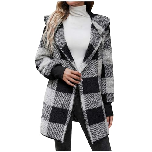 Womens Winter Coats Warm Plush Hooded Jackets Zip Up Button Cardigan Trendy Plaid Fleece Fuzzy Outerwear