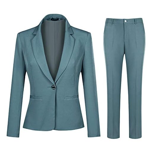 YYNUDA Dam affärsbyxdräkt slim fit kavaj med kostymbyxor elegant 2-kantig kostym set för kontor bröllop, Grön, XXL