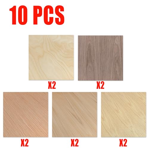 Image of GSCIT Club 10 PCS Wood Veneer, 8 inch x 8 inch Birch, Oak, Maple, Walnut and Red Oak Wood Edge Banding Pre-glued Flexible, Veneer Tape Banding
