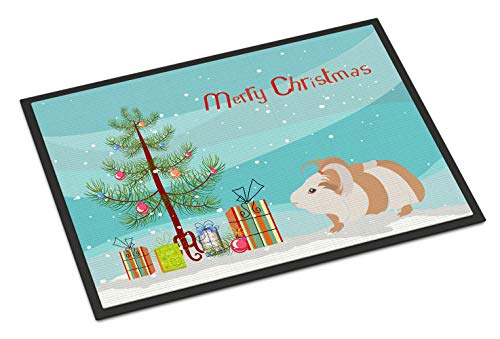Caroline's Treasures CK4446MAT Silkie Guinea Pig Merry Christmas Doormat 18x27 Front Door Mat Indoor Outdoor Rugs for Entryway, Non Slip Washable Low Pile, 18H X 27W