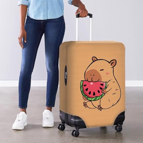 Image of Mumeson Capybara Watermelon Travel Luggage Cover, Suitcase Protect Stretch Baggage Case Protective Washable Fit 18-32 Inch Luggages
