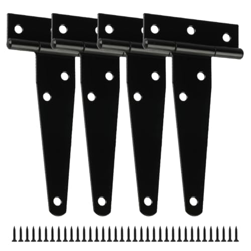 KEQAR 4 Pièces Robuste Charnières en T, Grange Détachées, pour Portes, Fenêtres, Abris de Jardin, Clôtures Extérieures, Inox, Portillon, Charniere Portail (Noir)