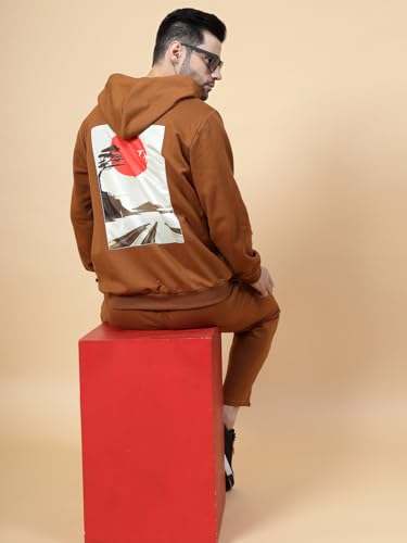 Image of Rigo Cotton Fleece Full Sleeves Oversized Co-ord Set for Men | Printed Hooded Track Suit Set for Men