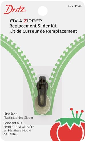 Dritz Fix-A-Zipper Replacement Slider Kit for Size 5 Plastic Zipper, Gunmetal