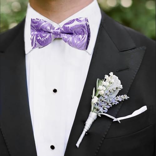 Image of DiBanGu Pre-Tied Bow Ties for Men Silk Adjustable Tuxedo Bowties Pocket Square Cufflinks Set with Lapel Pin Jacquard Woven