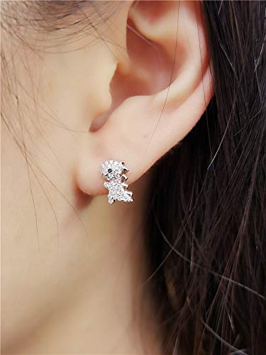 Crystal Dinosaur Stud Earrings for Teen Girls 925 Sterling Silver Pave CZ Small Cute Dragon Animal Studs Post Nickel Free Jewelry Birthday Gifts for Daughter Niece2