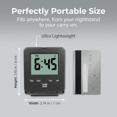 Image of Digital Travel Alarm Clock - No Bells, No Whistles, Simple Basic Operation, Loud Alarm, Snooze, Small and Light, ON /Off Switch, 2 AAA Battery Powered, Black
