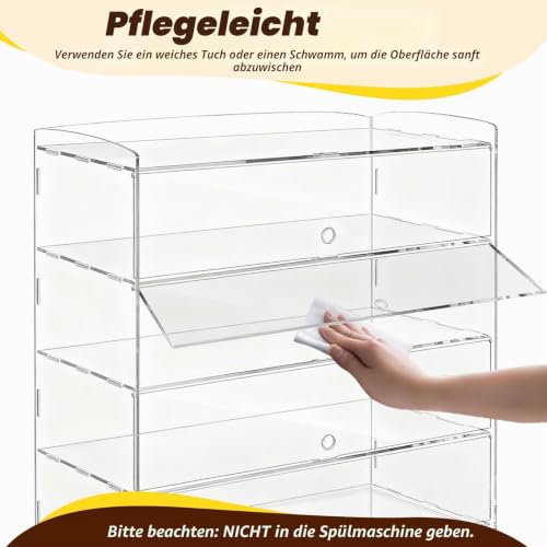 LIROPAU 4-stöckige Gebäck-Vitrine, klare Acryl-Thekenvitrine für Bäckereien, Gebäckvitrine für kommerzielle Arbeitsplatte, 49*23*50cm Bäckerei-Vitrine, transparenter Acryl-Sandwich-Brotschrank