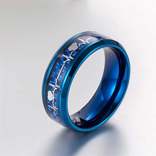 Men's Women's Stainless Steel Simple Electrocardiogram Carbon Fiber ECG Heartbeat Ring3